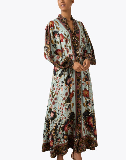 Stylish Blue Multi - Patterned Flowing Maxi Dress