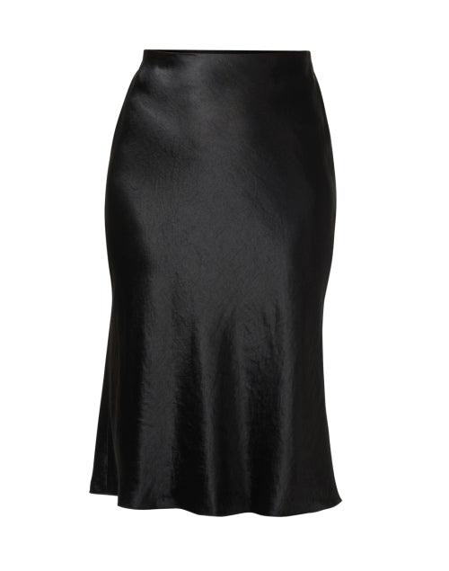 Elegant Black Satin Mid-Length A-Line Slip Skirt