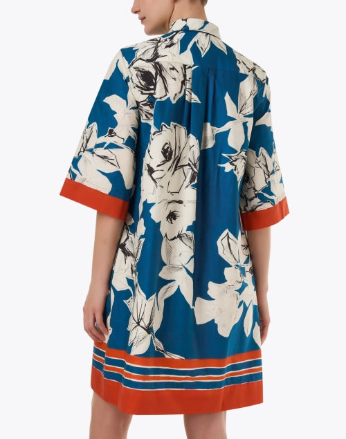 Stylish Jackalyn Blue and Orange Floral Print Cotton Shirt Dress for Women