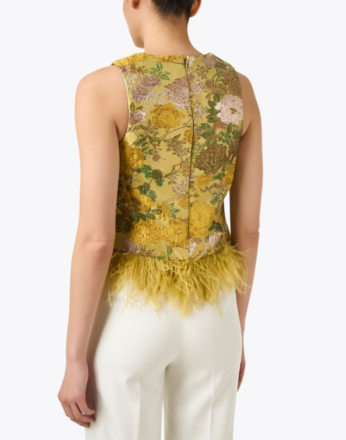 Belmond Feminine Yellow Floral Matelasse Blouse Top