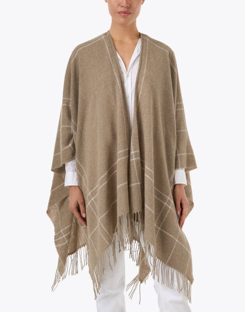 Stylish Beige and White Finely - Woven Wool Cape for Layering