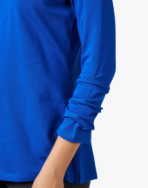 Stylish Electric Blue Pima Cotton Women's Ruched Sleeve T-Shirt