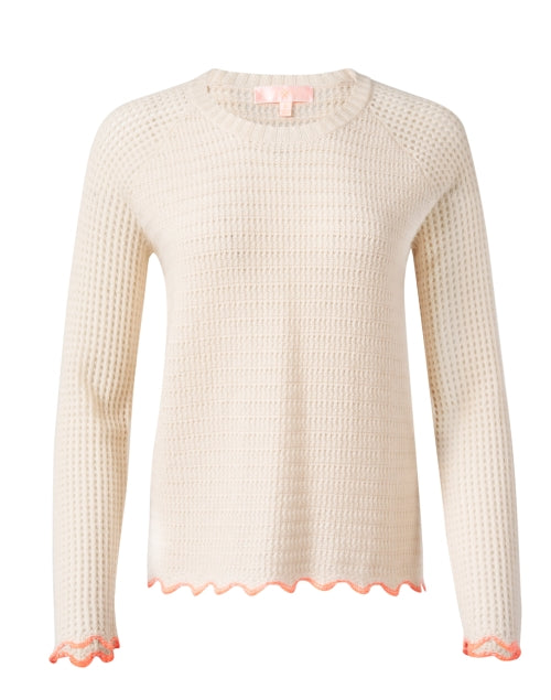 Beige Knit Sweater with Scalloped Hem for a Stylish Look