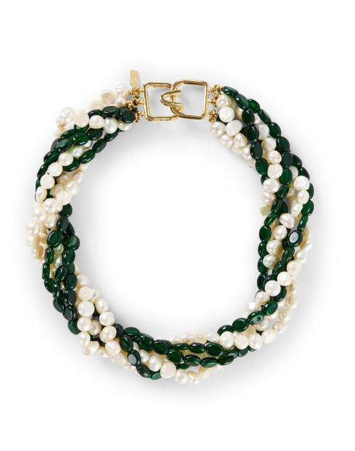 Multi-Strand Emerald Green Stone and Pearl Necklace for Fashion Enhancement