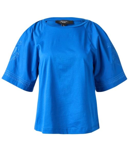 Exquisitely Embroidered Livorno Women's Blue Cotton Top for Everyday Wear