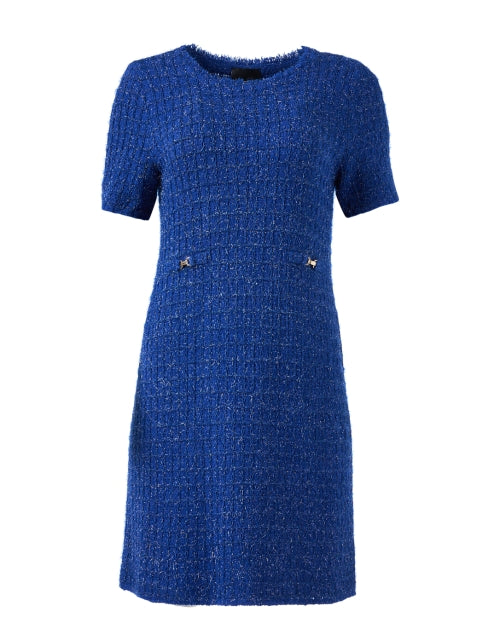 Stylish Blue Wool - Blend Knit Shift Dress with Metallic Shimmer
