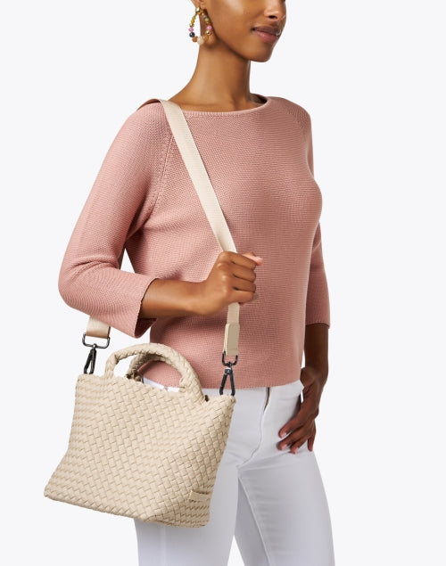 St. Barths Small-Sized Solid Ecru-Colored Woven Women's Handbag for City Life