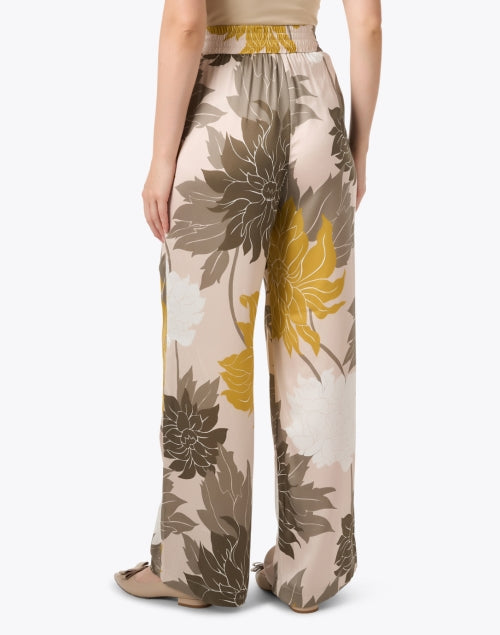 Elegant Stretch Silk Wide Leg Neutral Floral Print Pants