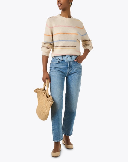 Beige and Colorful Multi - Stripe 100% Cashmere Women's Sweater