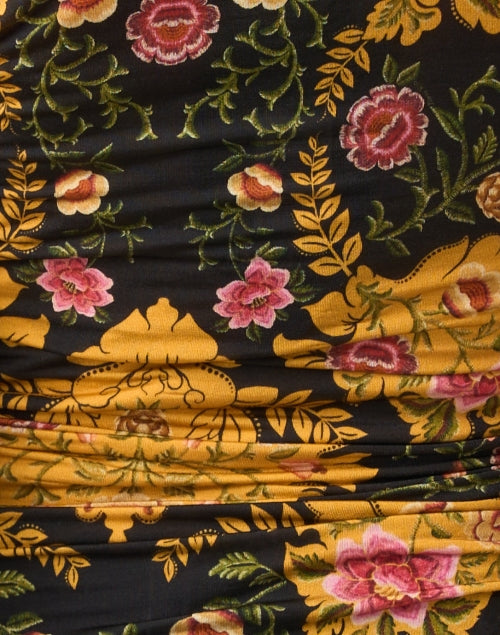 Soft Stretch Gold Multi Floral Print Mock Neck Top