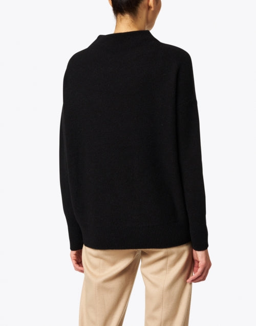 New Season Black Boiled Cashmere Soft Fuzzy Funnel Neck Pullover Sweater