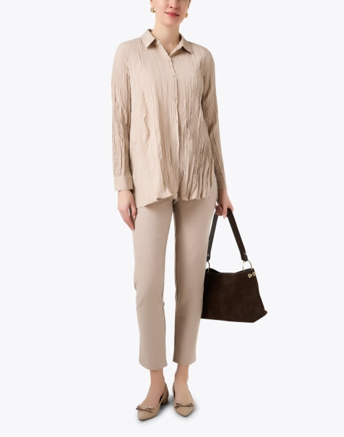 Elegant Beige Women's Silk Blouse Top