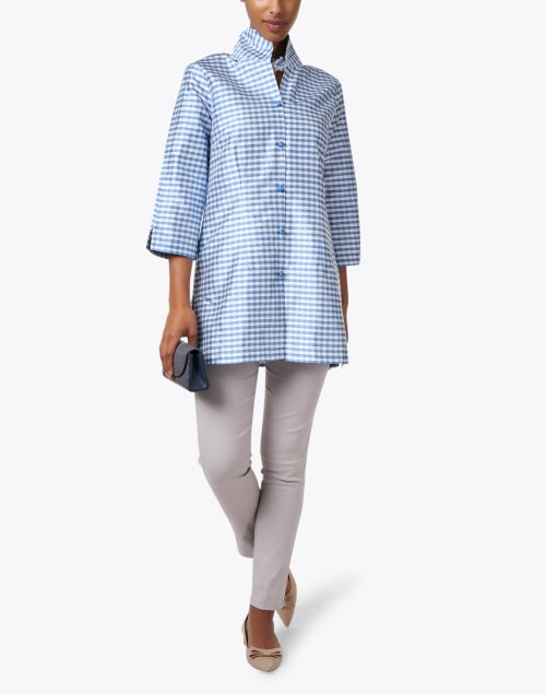 Rita Women's Caribbean Checked Gingham Silk Blouse Top
