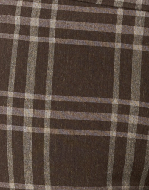Stretchable Pull-On Pars Plaid Pants in Brown and White for All-Day Wear