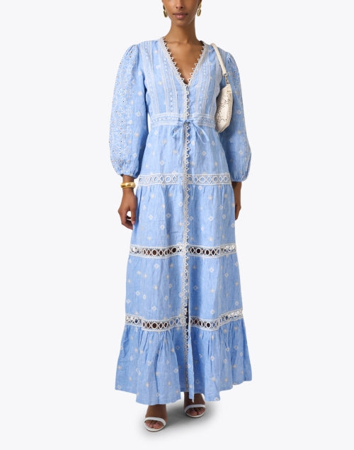 Elegant Galatea Blue Women's Maxi Linen Dress for Seaside Events