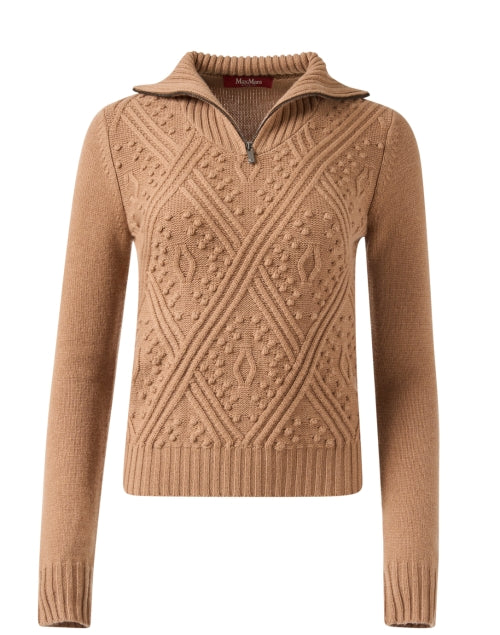 Elegant Etra Camel Quarter-Zip Wool-Cashmere Blend Sweater