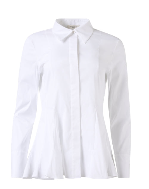 Elegant Godet-style White Peplum Women's Shirt for Weekday Wear