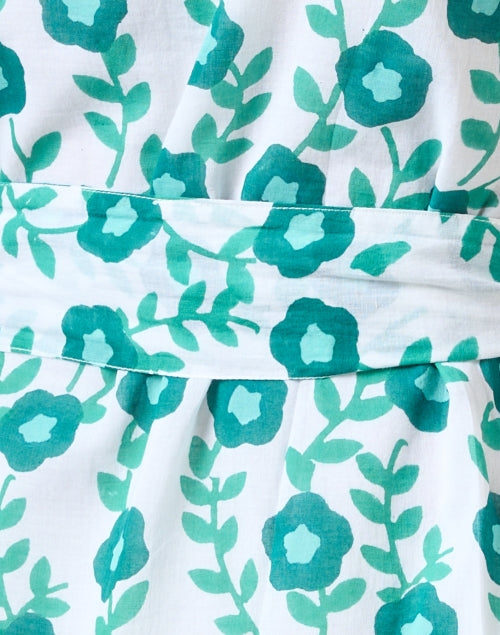 Stylish Toscana Green Floral Mini Dress with Ruffle Neck