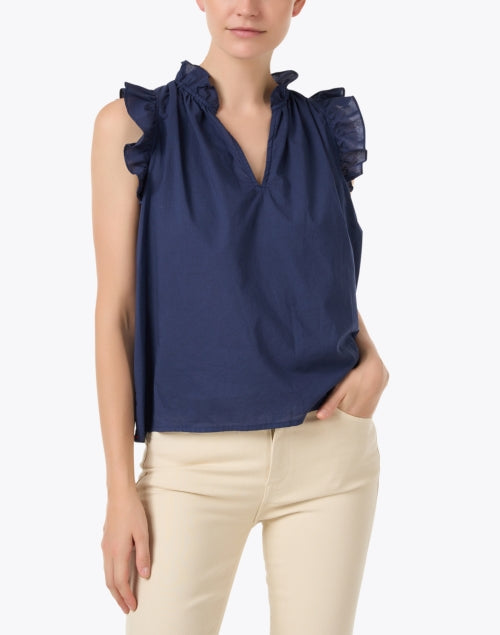 Stylish Navy 100% Cotton Ruffle Sleeveless Bex Top