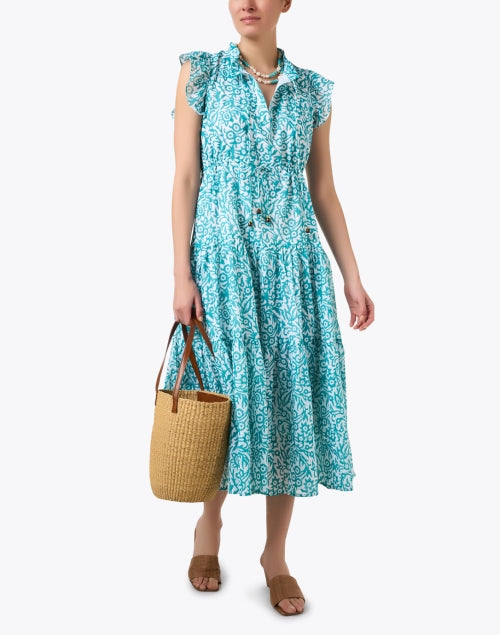 Stylish Cyprus Blue Floral Printed Midi Dress for Women