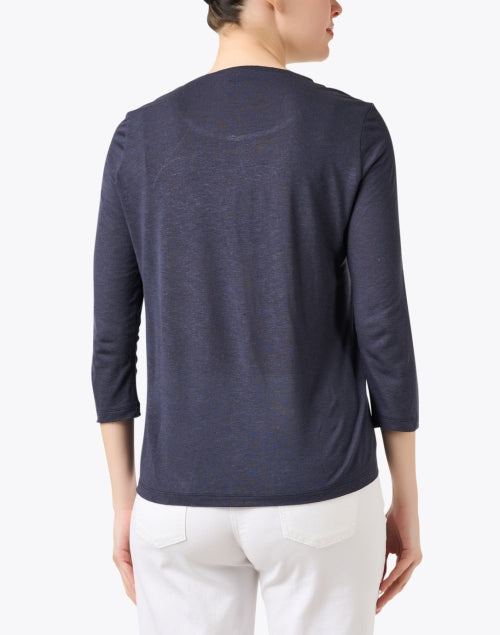 Stylish Navy and White Floral-Embroidered Relaxed Top