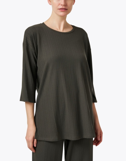 Stylish Green Longline Ribbed Textured Top