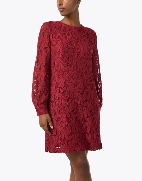 Stylish Esordio Bordeaux Red Women's Lace Mini Dress for Soirees