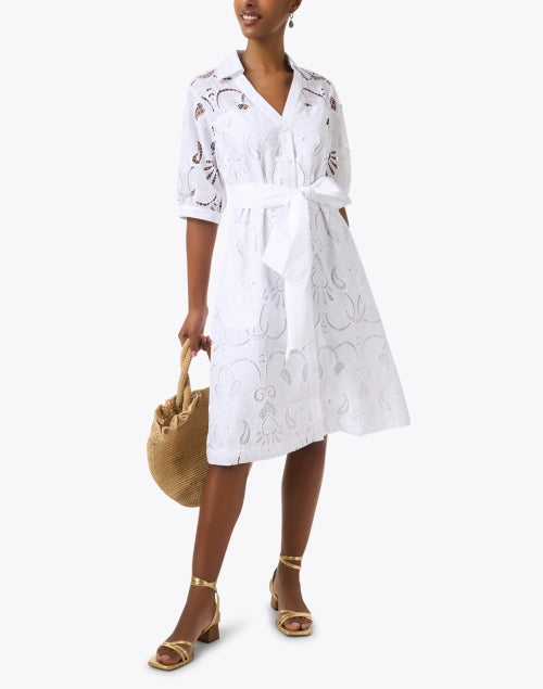 Stylish Luca White Eyelet Button - Down Shirt Dress for Warm Weather