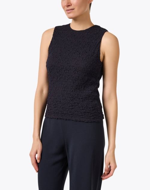 Navy Blue Smocked Design Sleeveless Women's Fashion Top