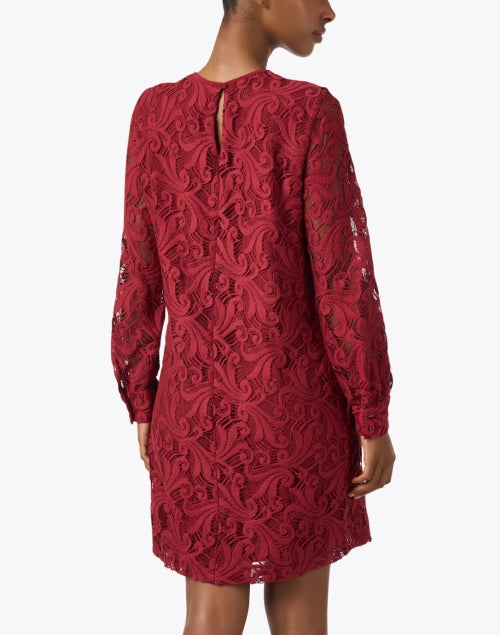 Stylish Esordio Bordeaux Red Women's Lace Mini Dress for Soirees