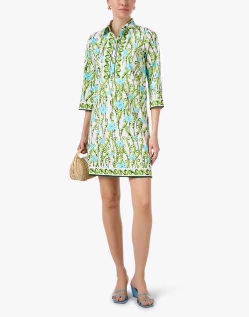 Stylish Blue and Green Floral Cotton Shirt Dress for New Season