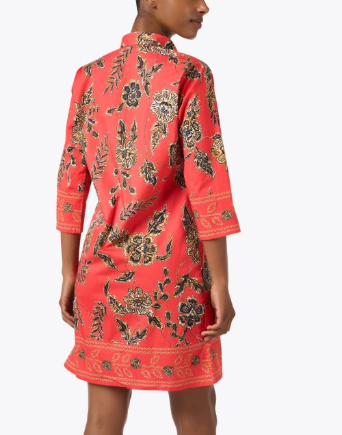 Stunning Red Floral Stretch Cotton Shirt Dress for Women