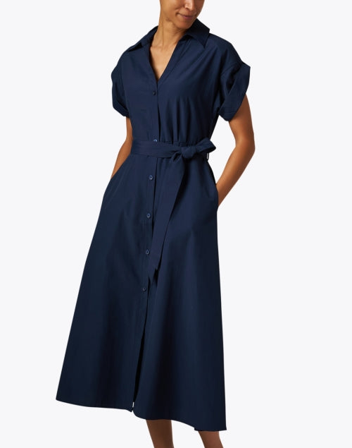 Navy Fia Lightweight Cotton Blend Shirt Dress for Feminine Sophistication