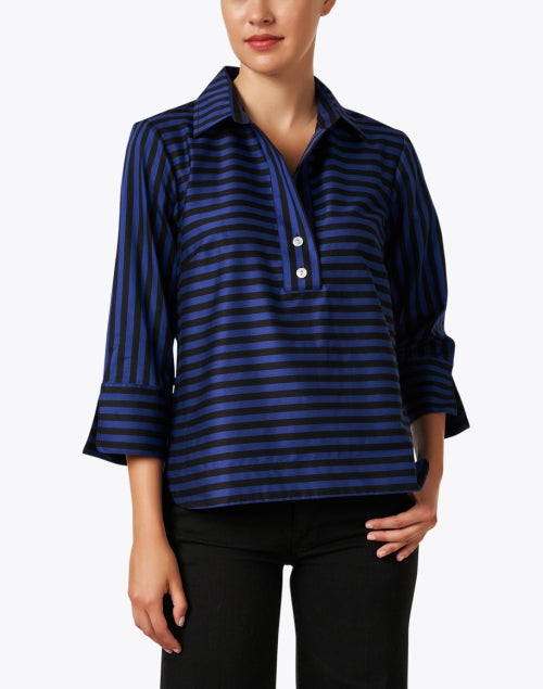 Stylish Aileen Blue and Black Striped Cotton Women's Top