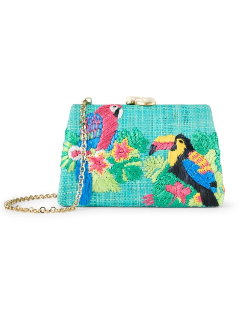 Stylish Turquoise Embroidered Raffia Handheld Clutch Bag - Candice Design