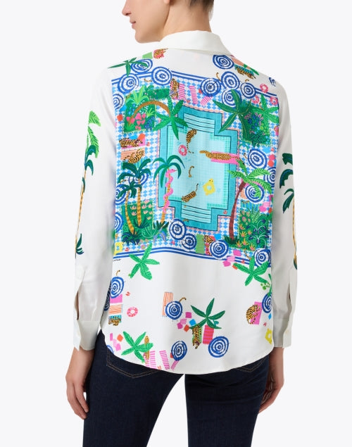 Vilagallo Mafalda Women's White Silk Top with Multicolored Playful Pool Print
