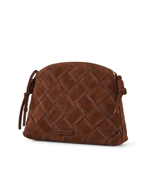 Stylish Dark Brown Woven Suede Leather Women's Crossbody Handbag - Mallory Model