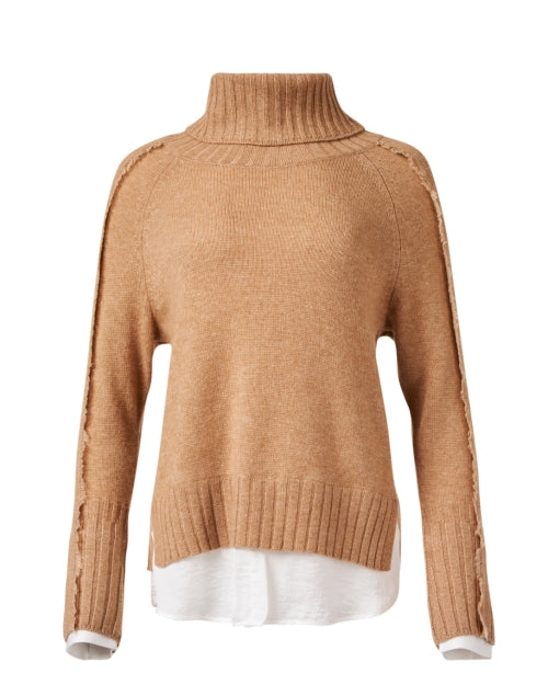 Stylish Jolie Tan Wool Cashmere Layered Turtleneck Sweater