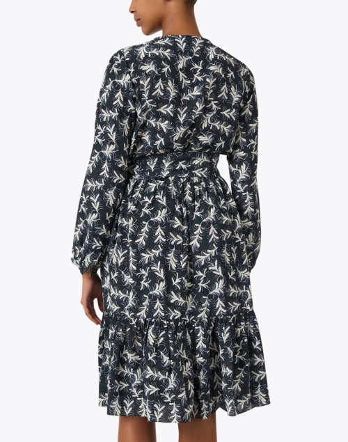 Elegant Pauline Navy-Print Fluid Silk Crepe Dress