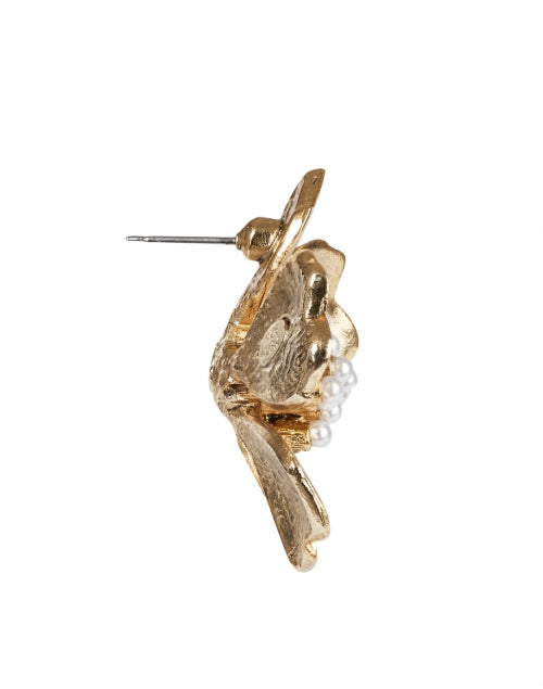 Gorgeous Gold - Plated and Fresh - Water Pearl Tropical Flower Stud Earrings