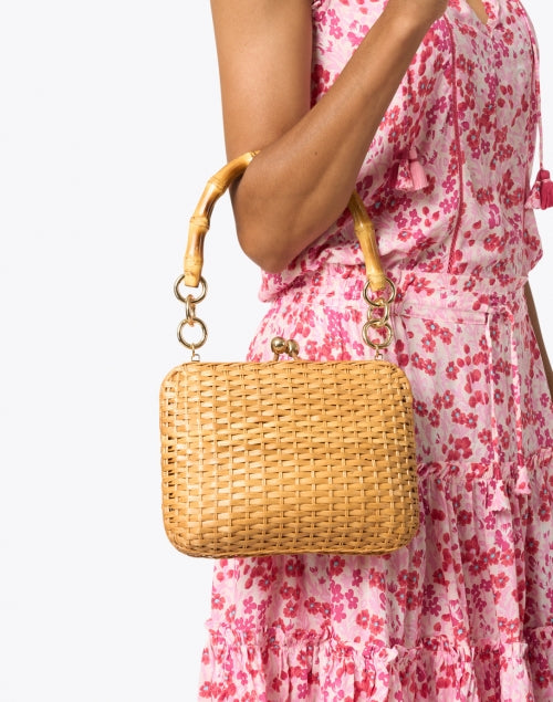 Serpui's Retro-Inspired Giulia Light Honey Wicker Handbag with Top Handle
