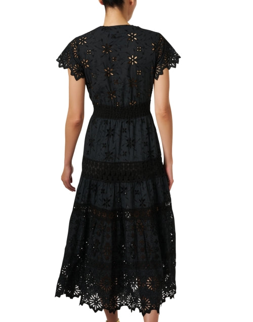 Stylish Black Cotton Eyelet Embroidered Women's Dress