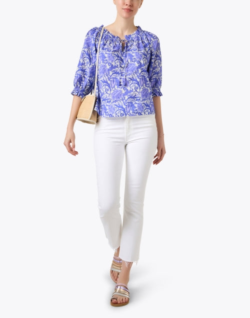 Stylish Havana Blue Floral Print 100% Cotton Women's Top