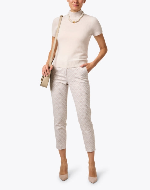 Beige Colored Jacquard Patterned Stretchable Cotton Blend Trousers