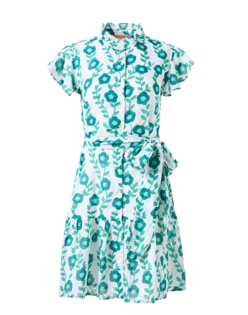 Stylish Toscana Green Floral Mini Dress with Ruffle Neck