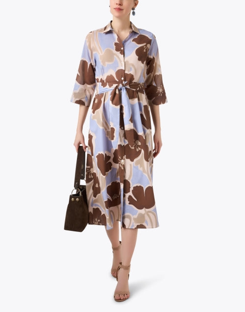Stylish Blue and Brown Floral Printed Dress with Feminine Design