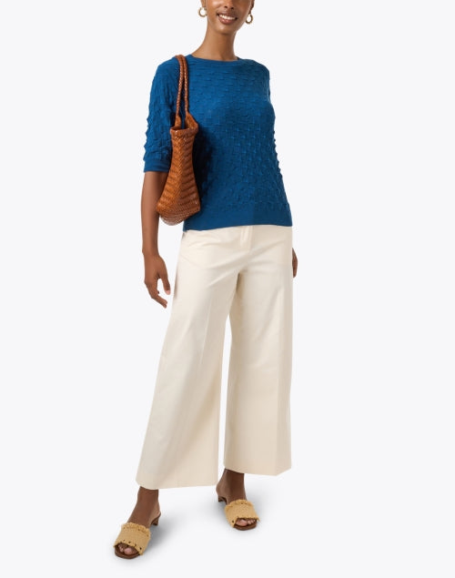 Stylish Blue Textured Cotton Sweater for Casual Wear