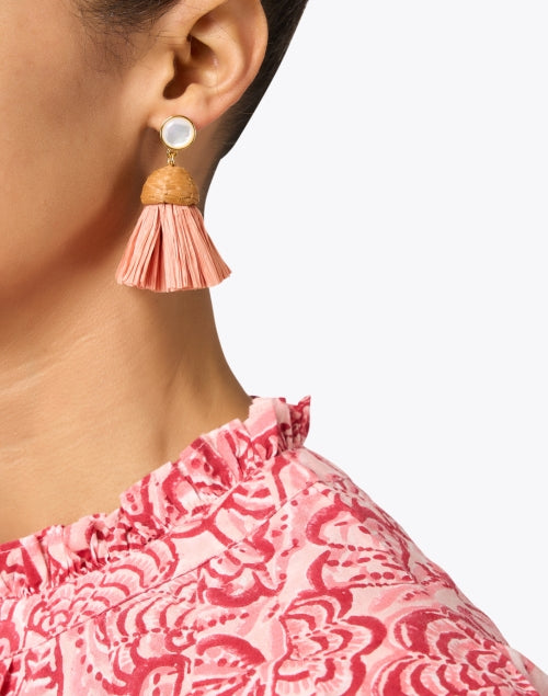 Summer Rose Raffia Tassel Dangling Drop Earrings by Lizzie Fortunato