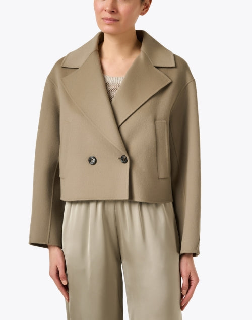 Elegant Olive-Colored Cropped Wool Double-Breasted Coat