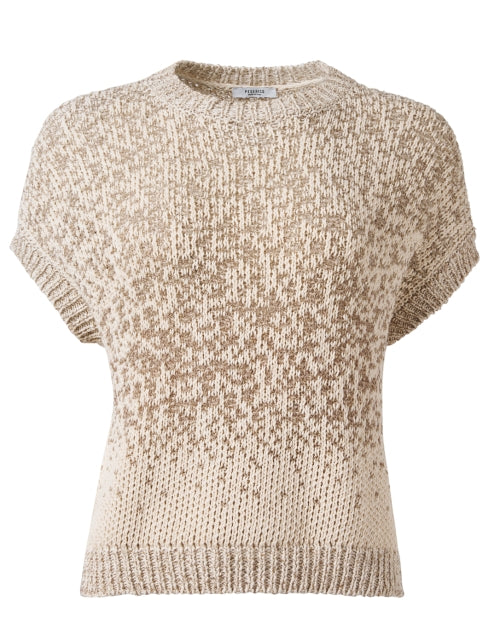 Beige Letter-Designed Lurex Sequin Short-Sleeve Knit Sweater